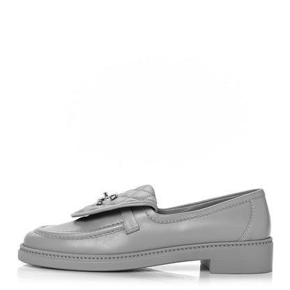 Chanel Lambskin Quilted CC Turnlock Loafers 39.5 Grey 1 of 8