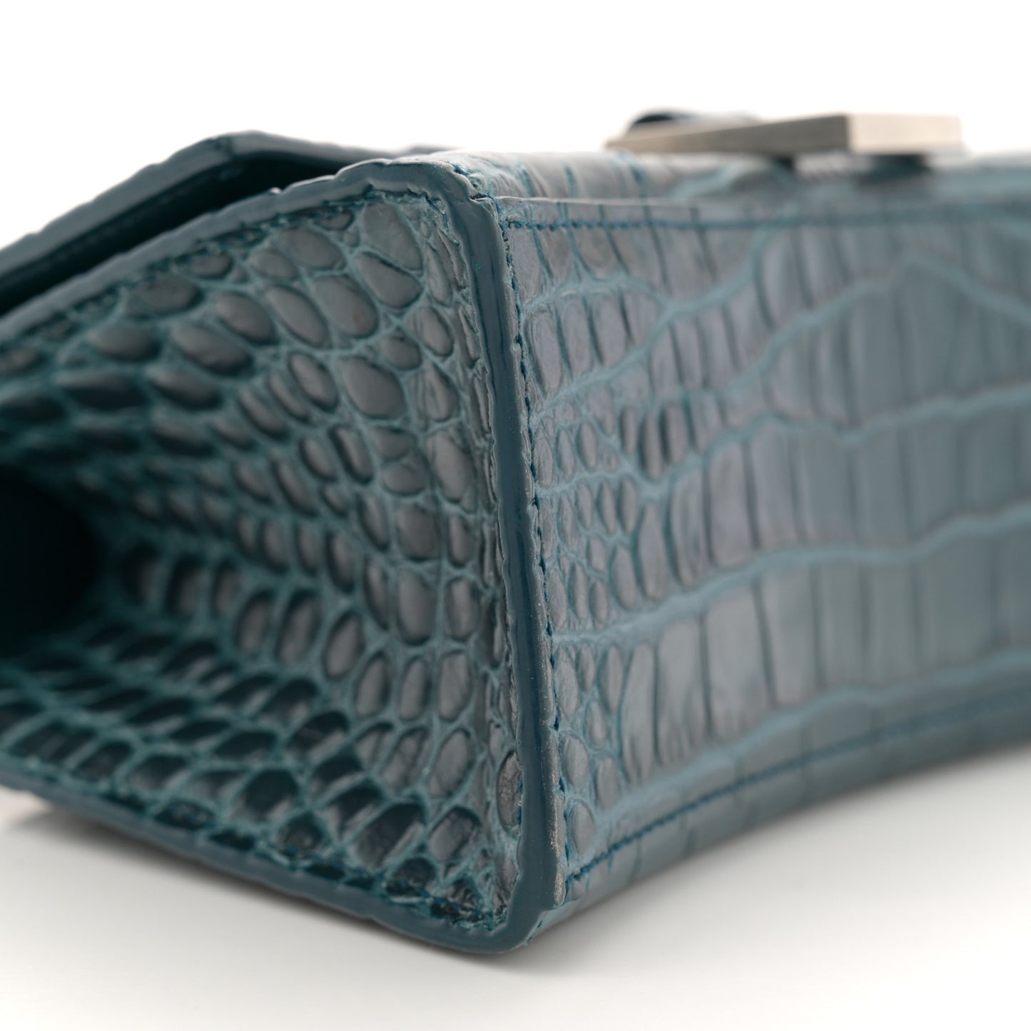 Shiny Calfskin Crocodile Embossed Hourglass Top Handle Bag XS Denim Blue