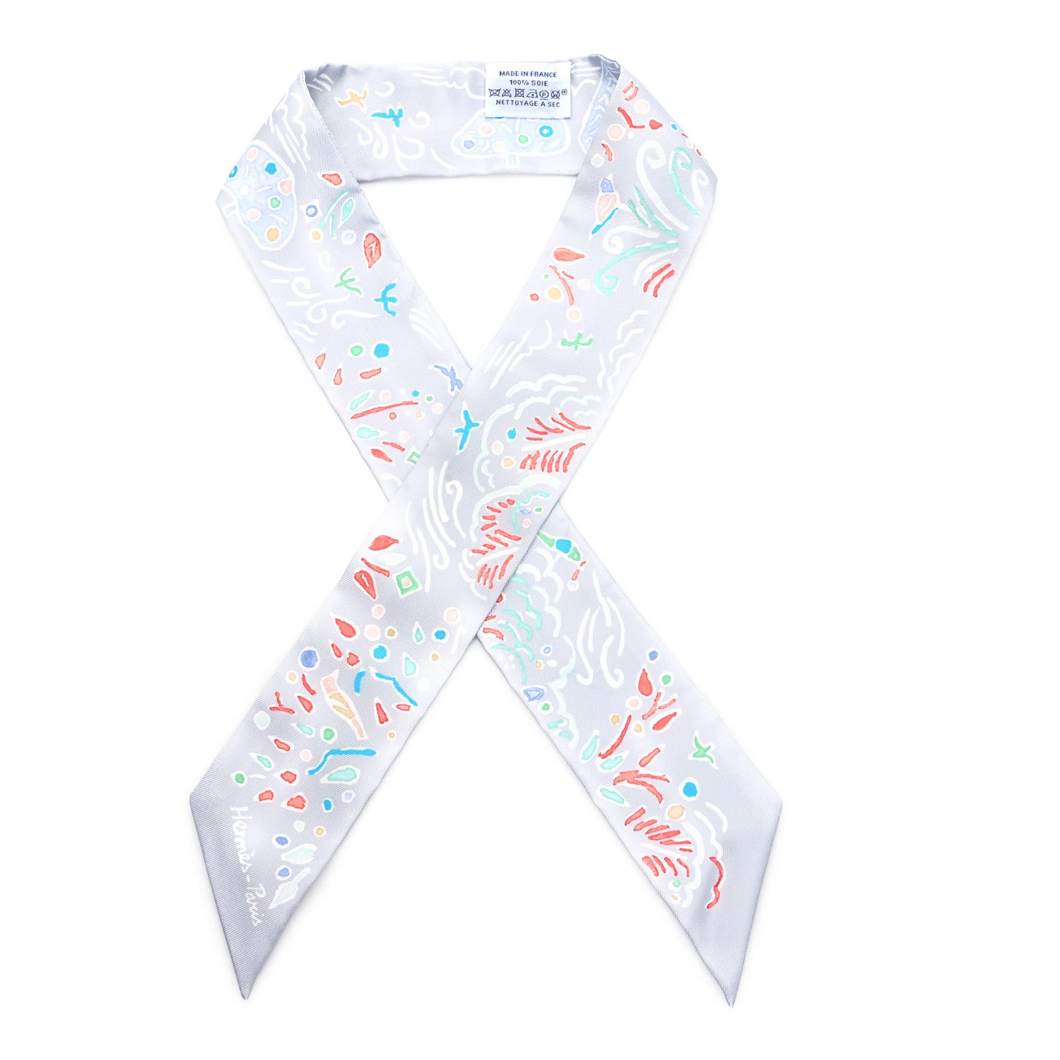 Hermes Silk Isola Di Primavera Twilly Gris Perle Grenadine 1 of 3