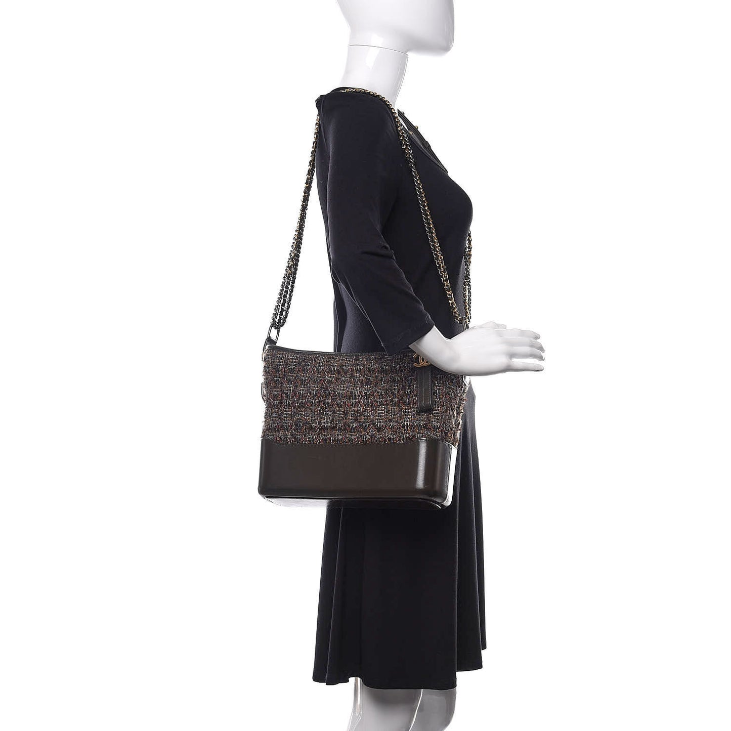 Tweed Calfskin Medium Gabrielle Hobo Brown