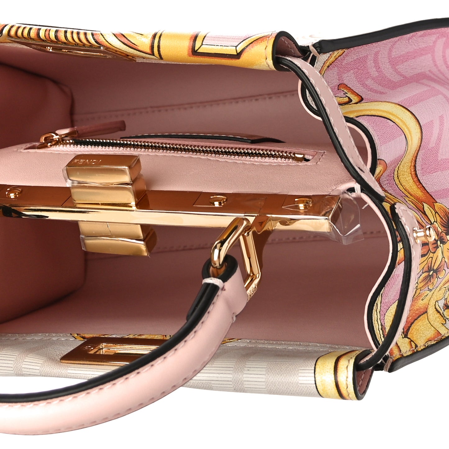 X VERSACE Vitello Seta Nappa Fendace FF Baroque Mini Peekaboo Iconic Satchel Pink Gold
