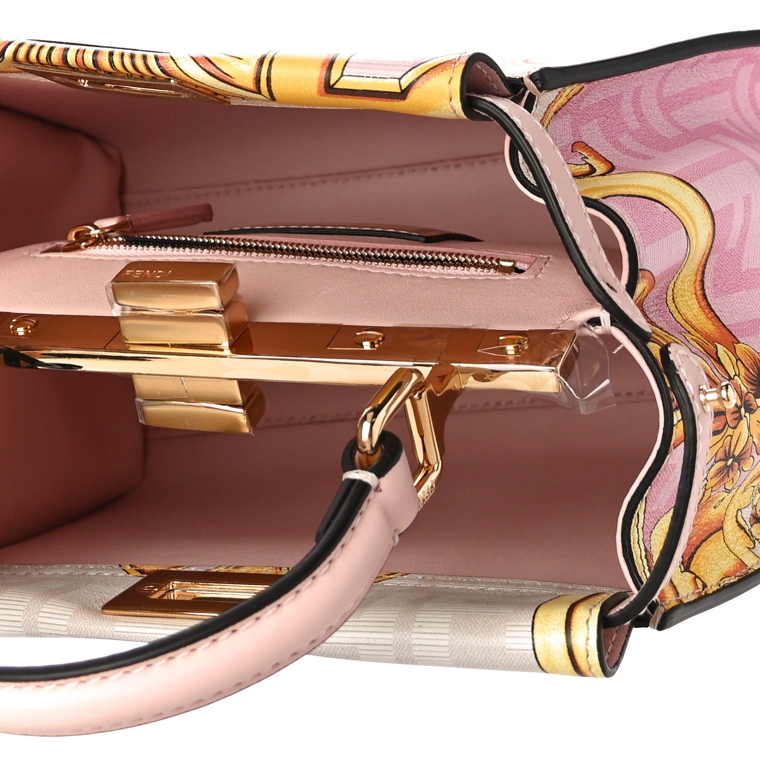 Fendi X VERSACE Vitello Seta Nappa Fendace FF Baroque Mini Peekaboo Iconic Satchel Pink Gold 5 of 10
