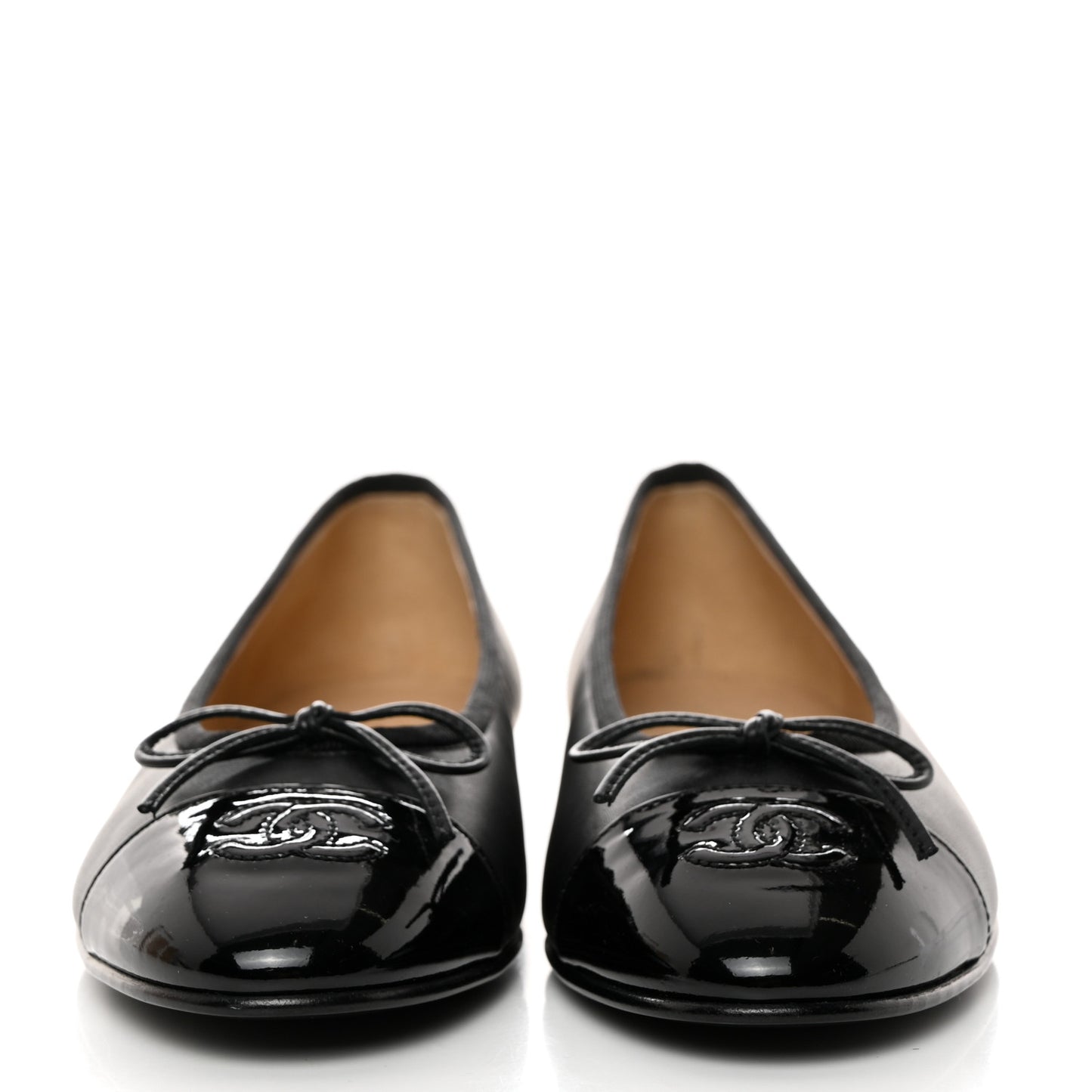 Lambskin Patent Cap Toe Ballerina Flats 37 Black
