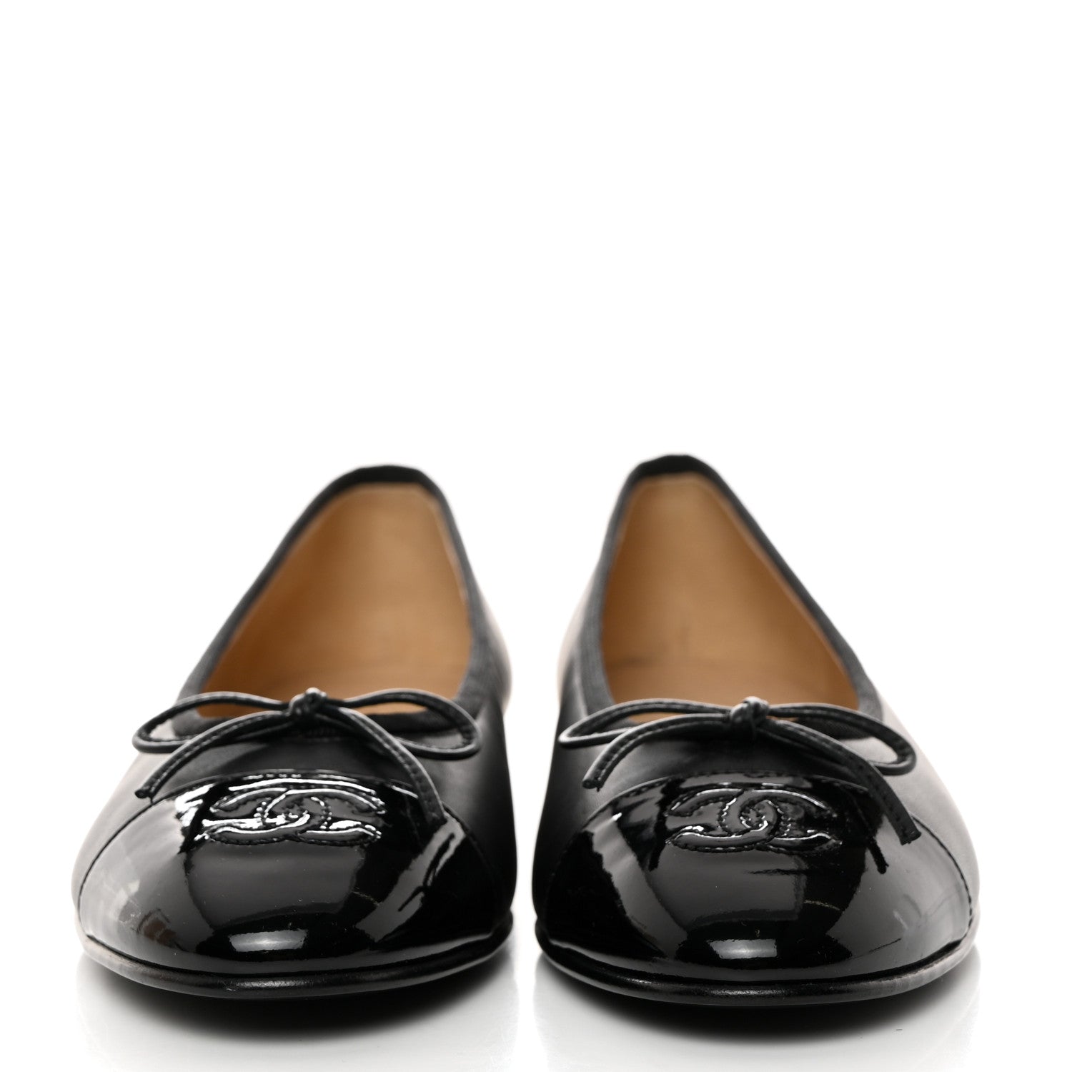 Chanel Lambskin Patent Cap Toe Ballerina Flats 37 Black 3 of 9