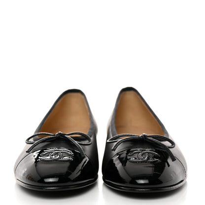 Chanel Lambskin Patent Cap Toe Ballerina Flats 37 Black 3 of 9