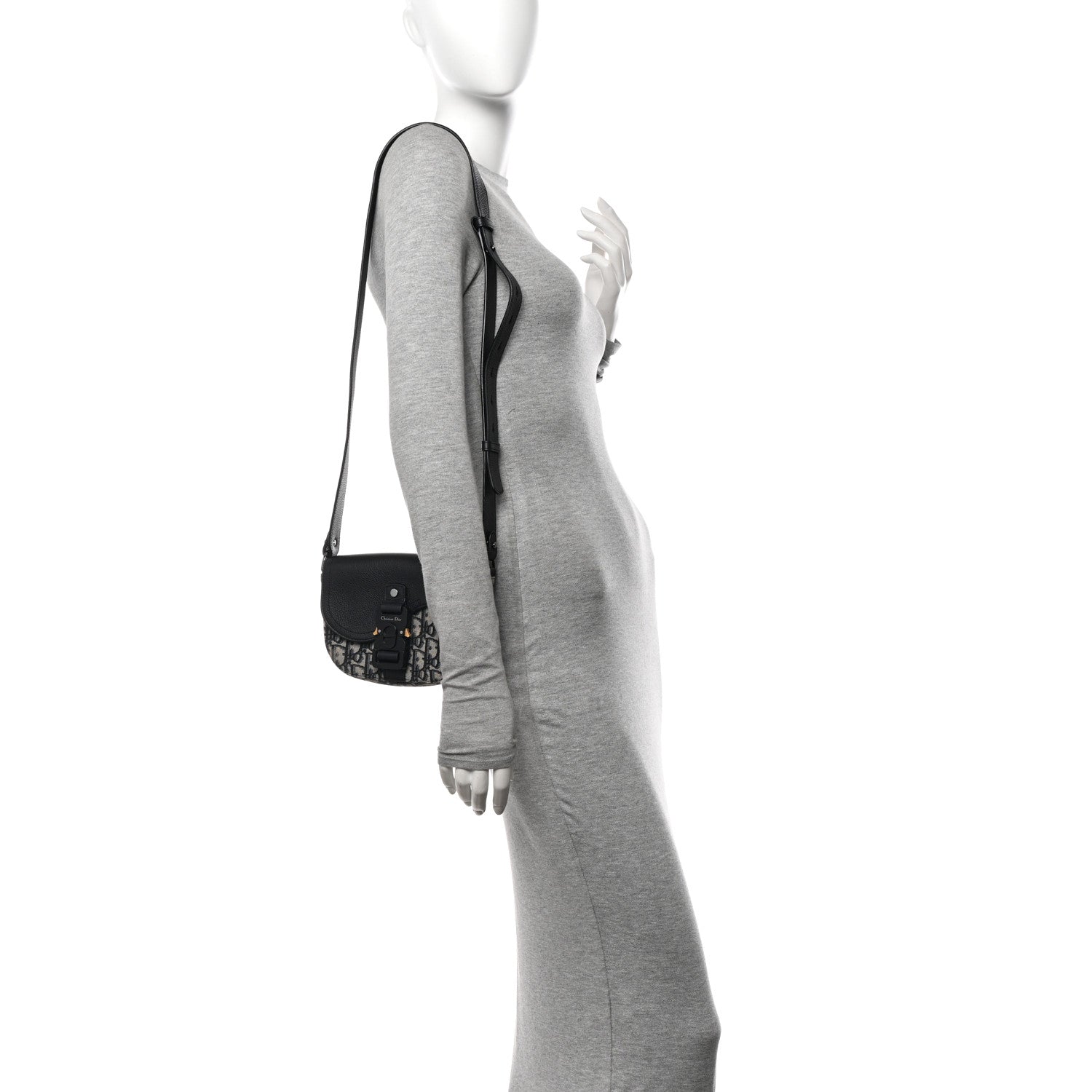 Christian Dior Grained Calfskin Oblique Mini Saddle Messenger Bag With Flap Beige Black 2 of 14