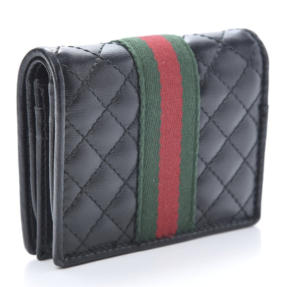 Gucci Calfskin Web Trapuntata GG Marmont Card Case Wallet Black 3 of 9
