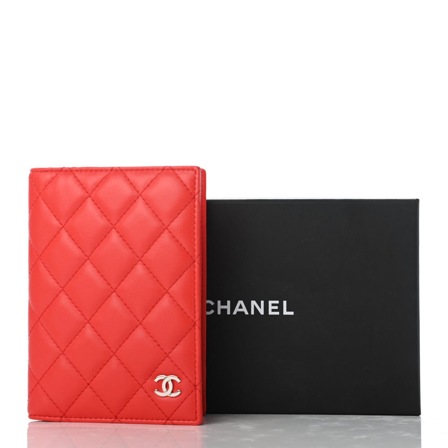 Lambskin Quilted Passport Holder Red