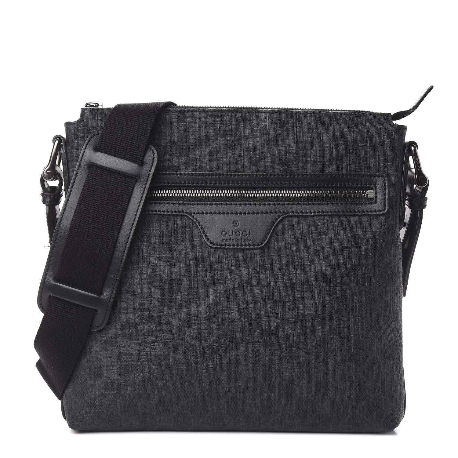Gucci GG Supreme Monogram Crossbody Messenger Bag Black Grey 1 of 10