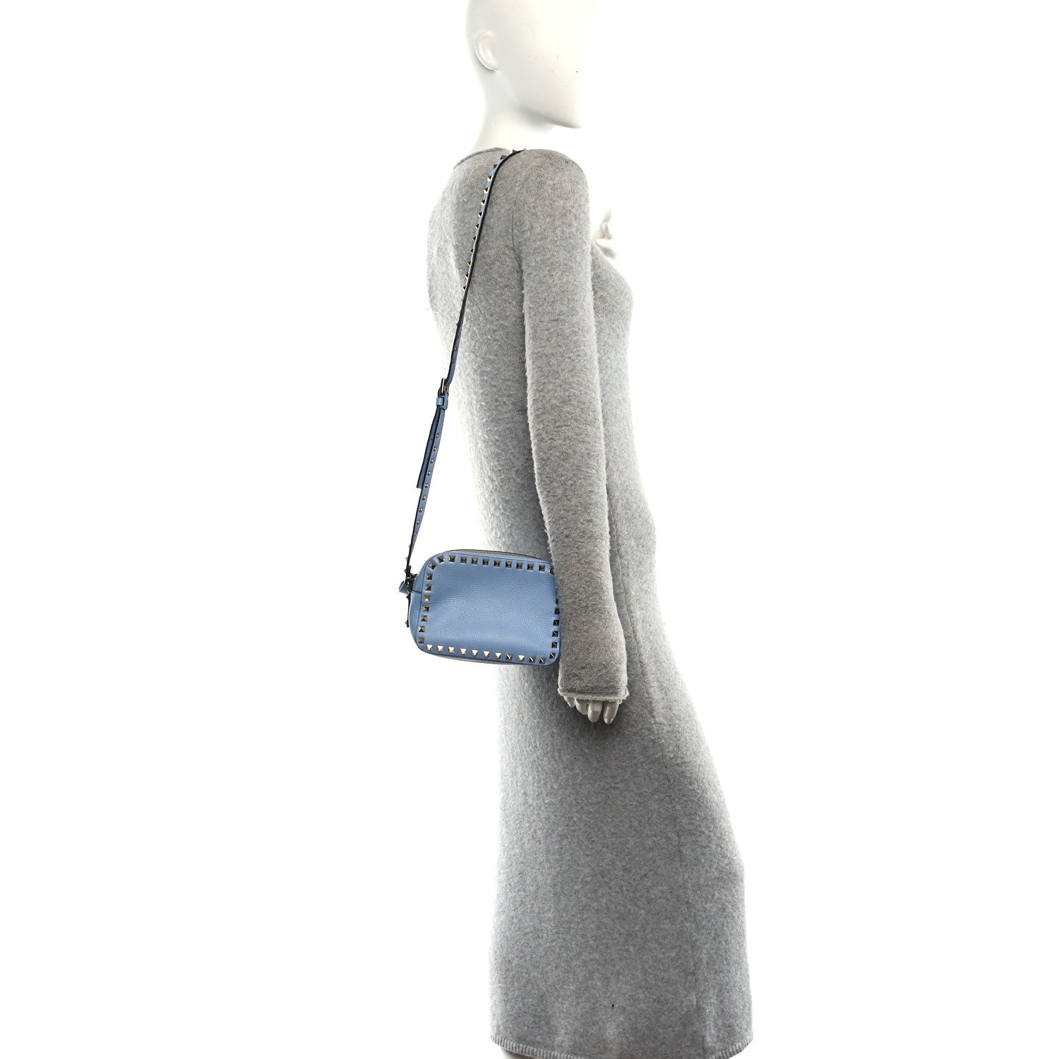 Valentino Garavani Pebbled Calfskin Rockstud Camera Crossbody Bag Niagara 2 of 9
