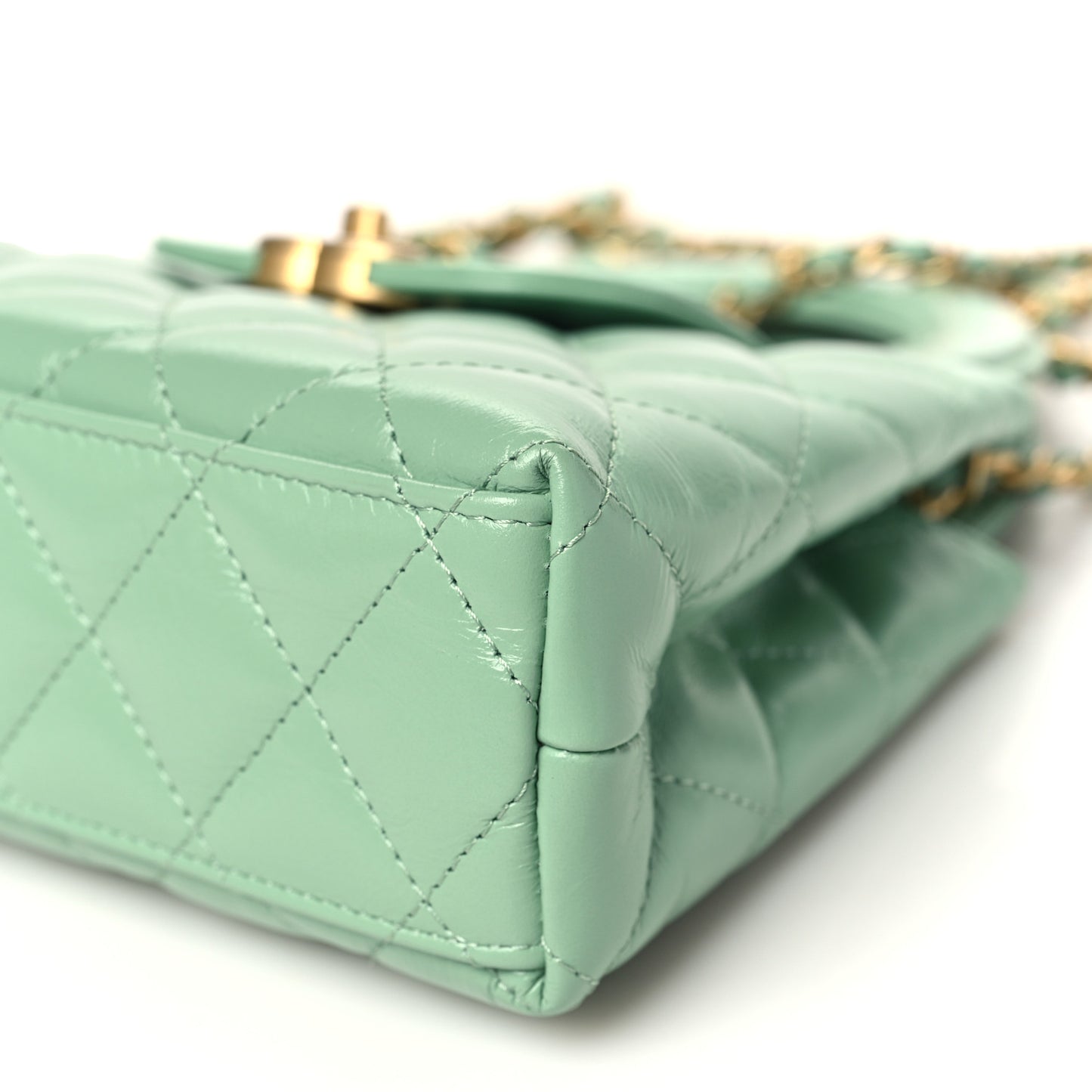 Shiny Aged Calfskin Quilted Nano Kelly Shopper Light Green