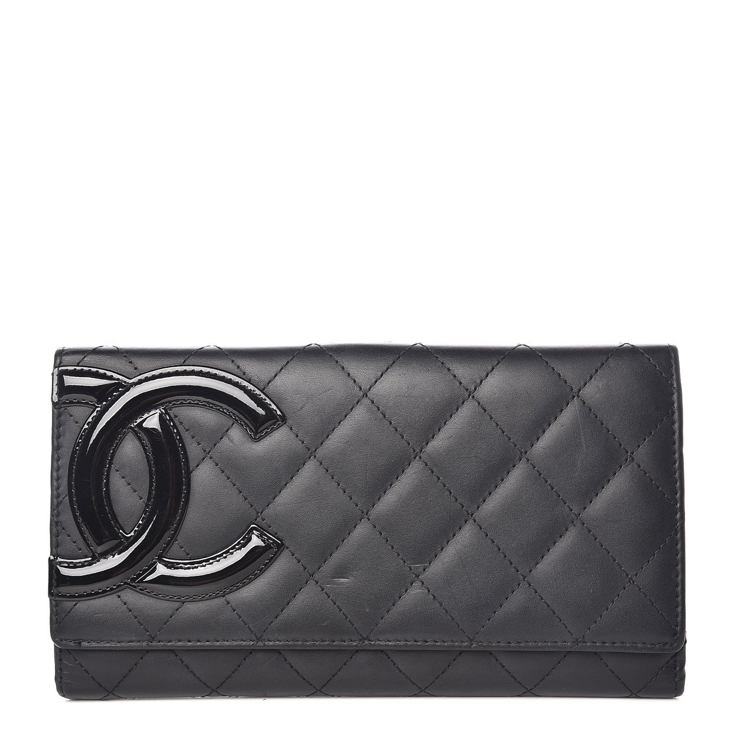 Calfskin Quilted Cambon Long Double Wallet Black