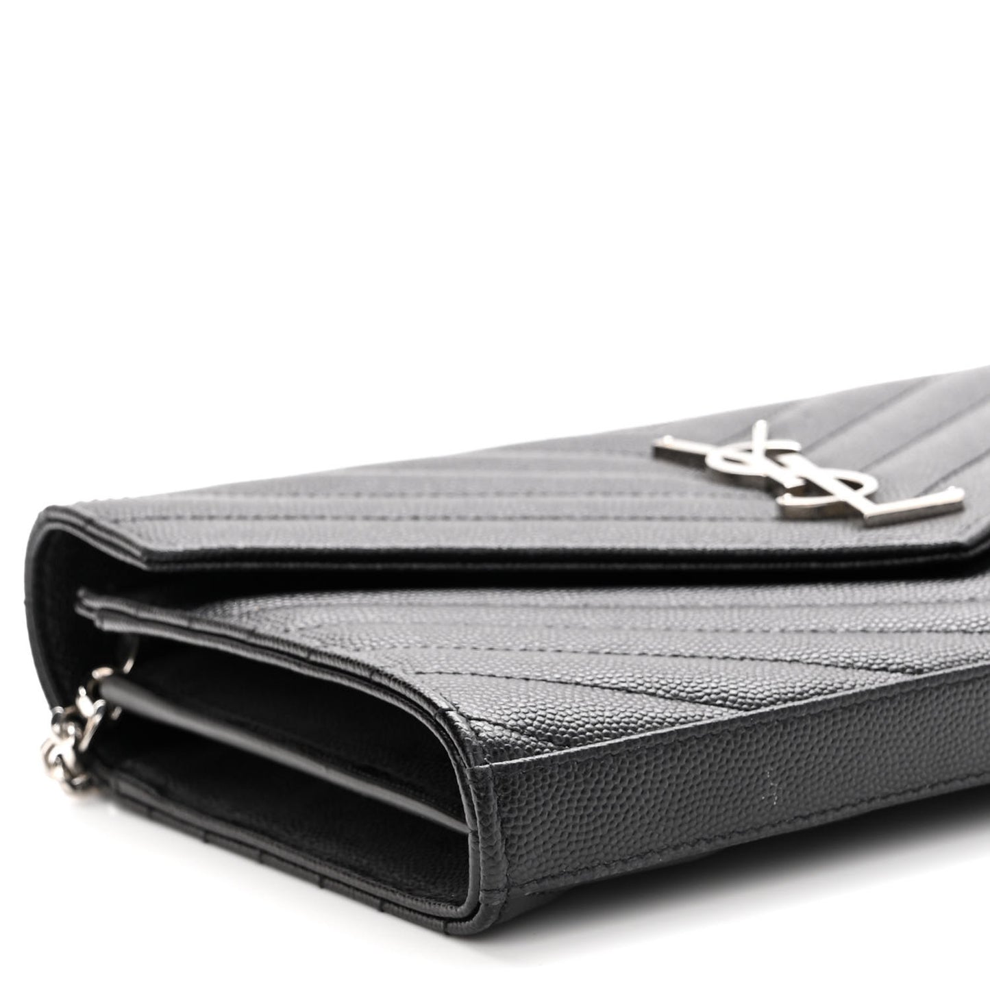 Grain De Poudre Matelasse Chevron Monogram Chain Wallet Black