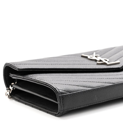 Saint Laurent Grain De Poudre Matelasse Chevron Monogram Chain Wallet Black 8 of 9