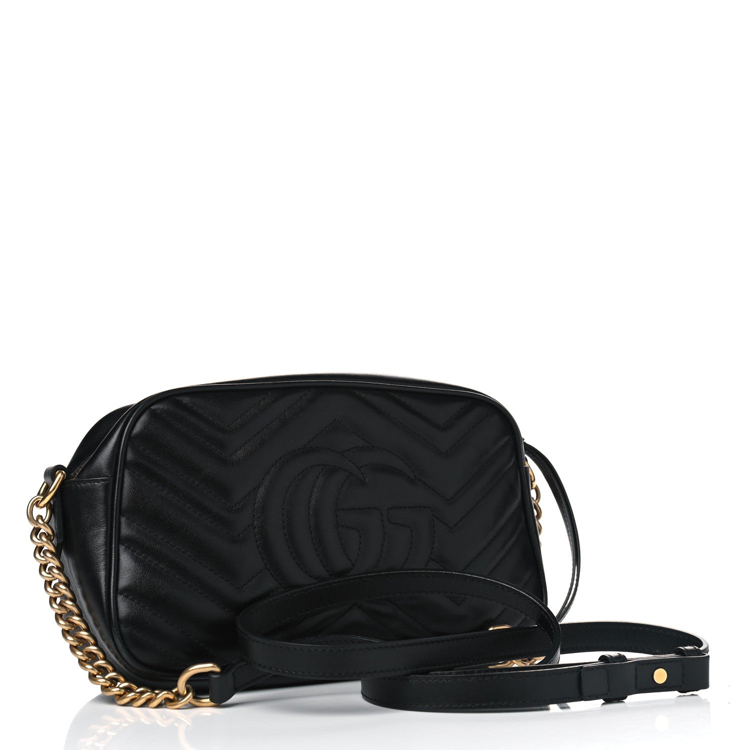 Gucci Calfskin Matelasse Small GG Marmont Chain Shoulder Bag Black 2 of 10