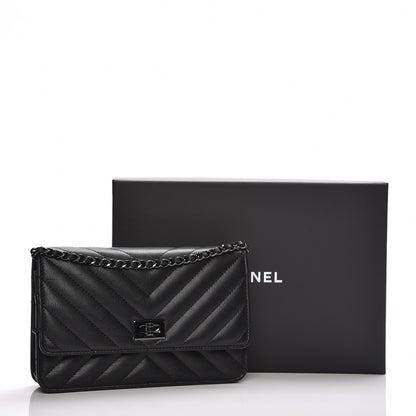 Chanel Sheepskin Chevron Reissue Wallet On Chain WOC So Black 9 of 9