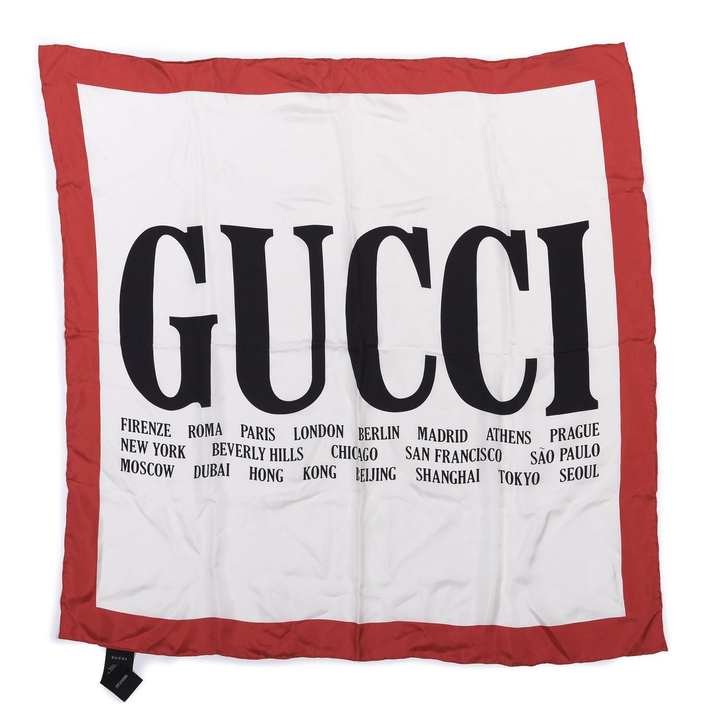 Silk Gucci World Square Scarf Ivory Red