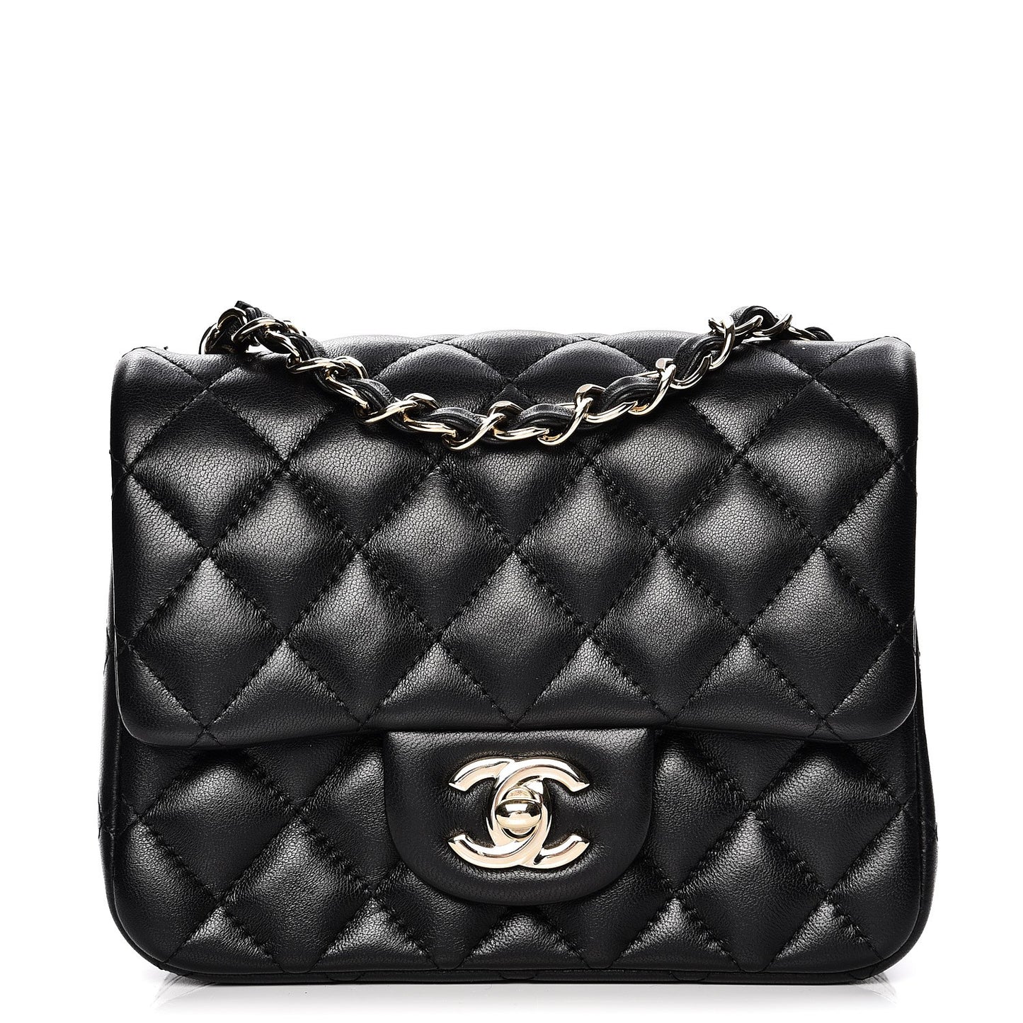 Lambskin Quilted Mini Square Flap Black