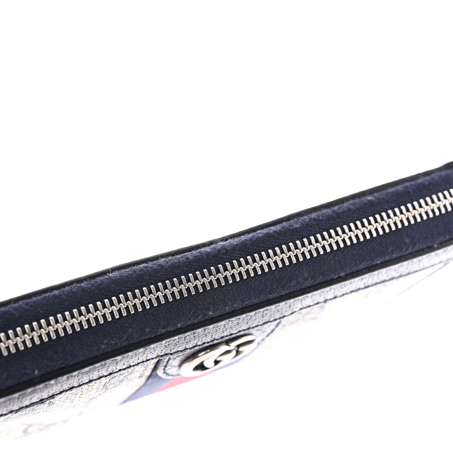 Gucci GG Supreme Monogram Textured Dollar Calfskin Web Ophidia Zip Around Wallet Beige Blue 9 of 11