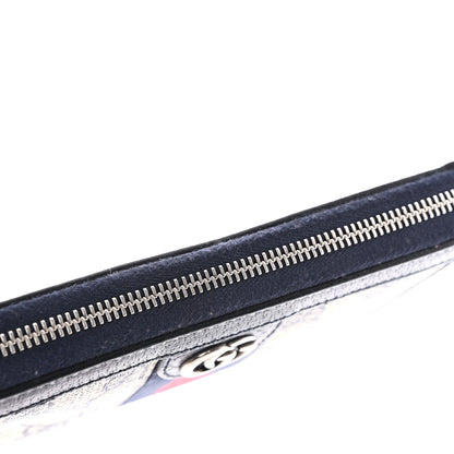 Gucci GG Supreme Monogram Textured Dollar Calfskin Web Ophidia Zip Around Wallet Beige Blue 9 of 11