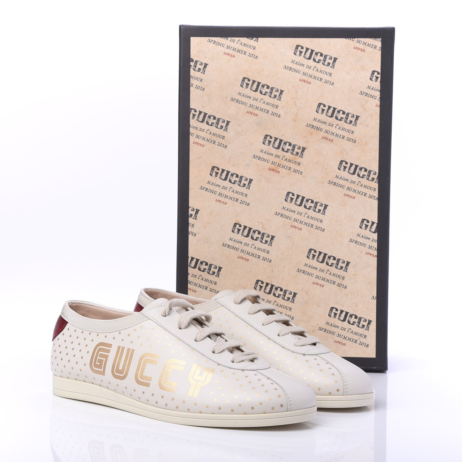 Gucci X SEGA Calfskin GUCCY Stars Womens Falacer Sneakers 37.5 White 10 of 11