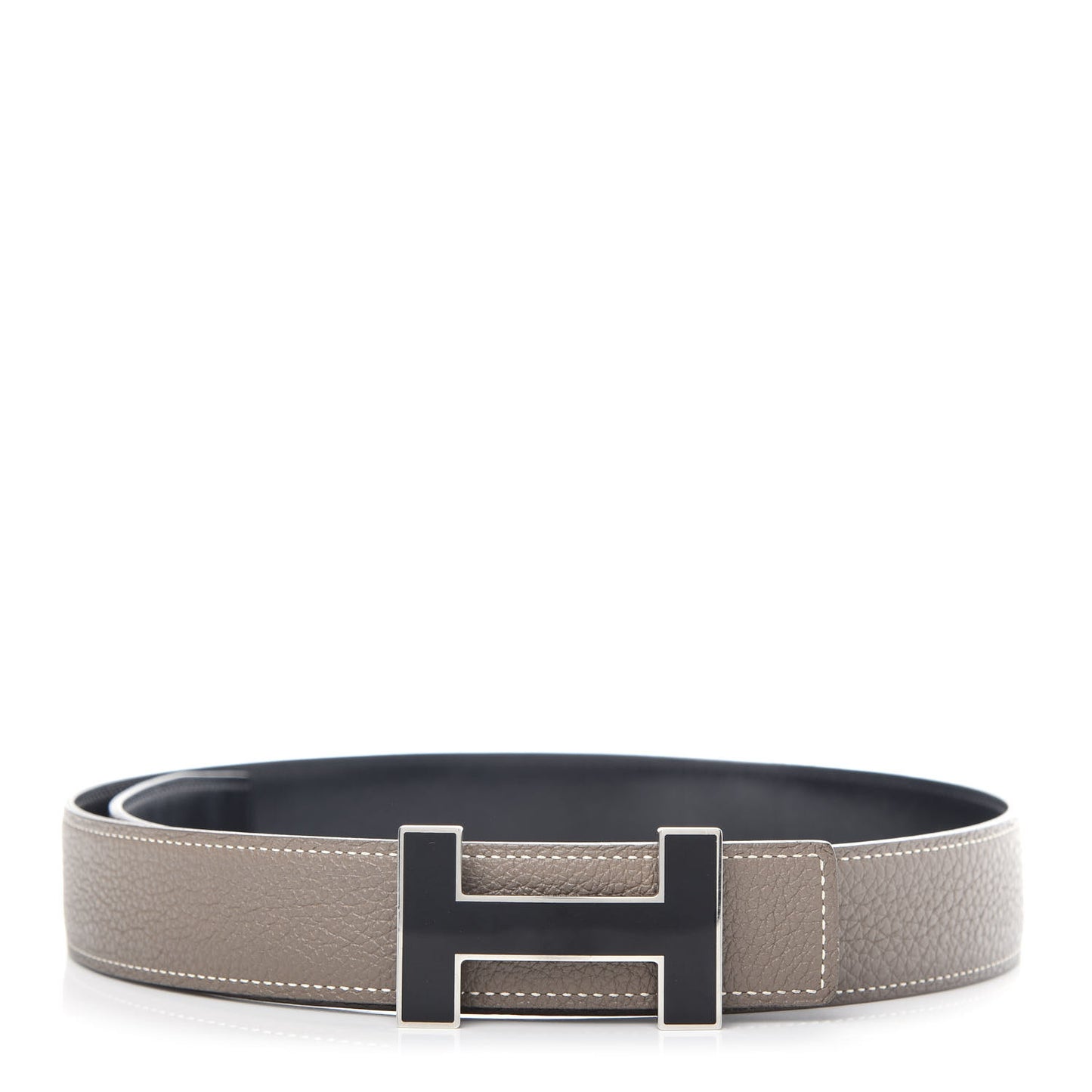 Togo Box 32mm Enamel Quizz H Belt 80 Black Etoupe
