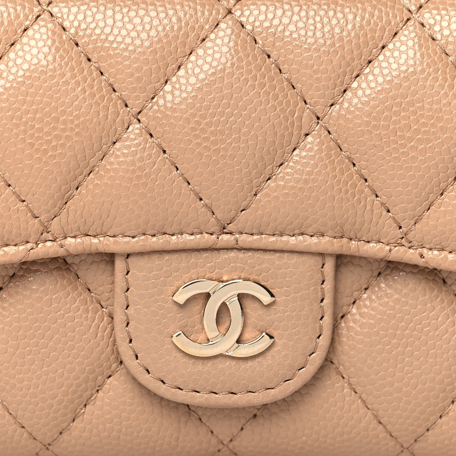 Chanel Caviar Quilted Flap Card Holder Wallet Beige 9 of 9