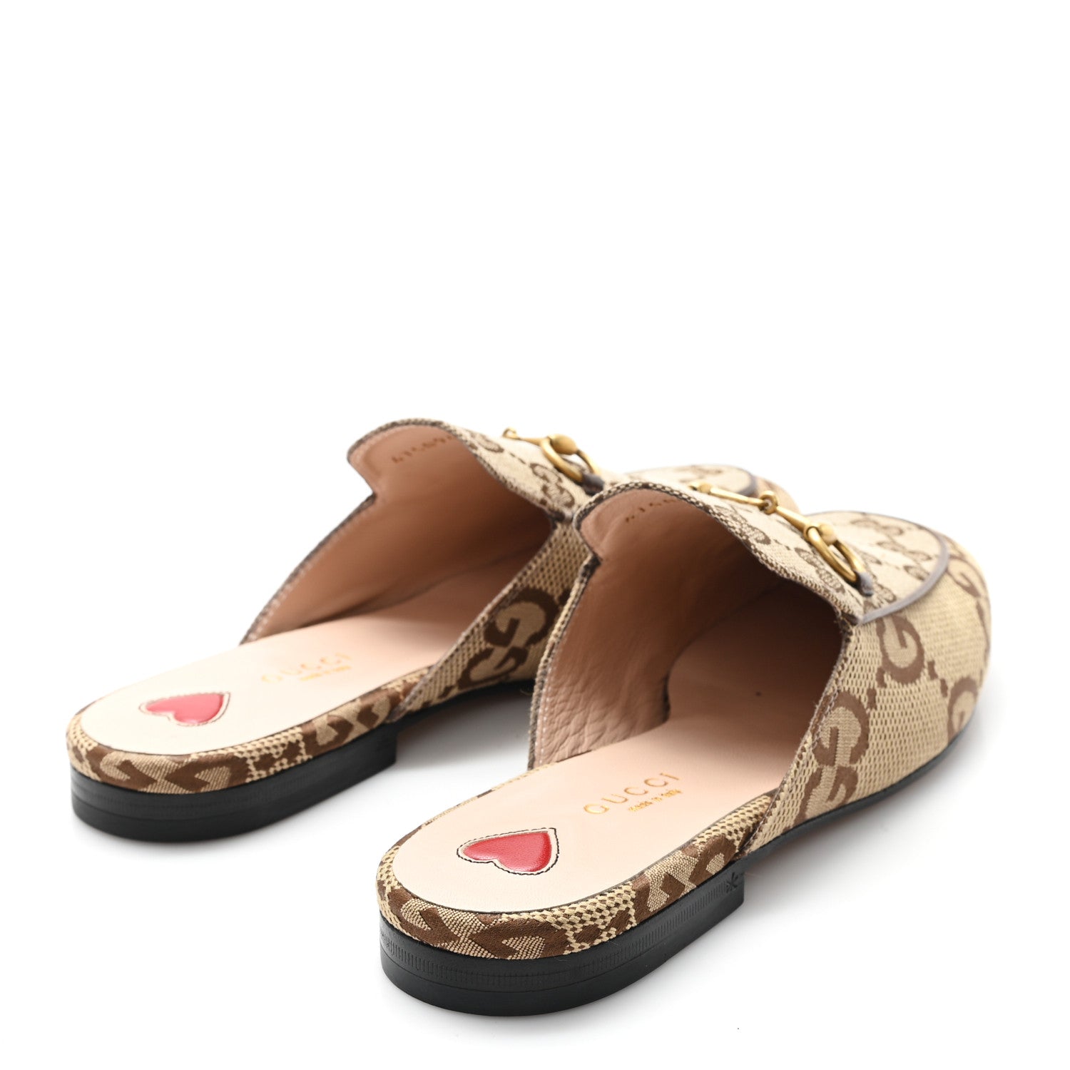 Gucci Monogram Jumbo GG Malaga Kid Womens Princetown Slippers 37 Camel Ebony New Acero Beige 4 of 8
