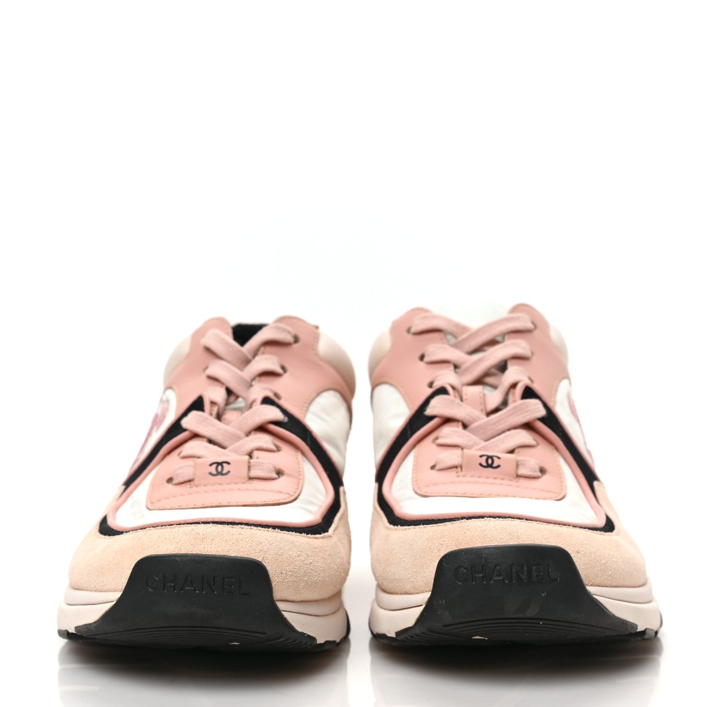 Nylon Lambskin Suede Calfskin CC Sneakers 40 Pink White Black