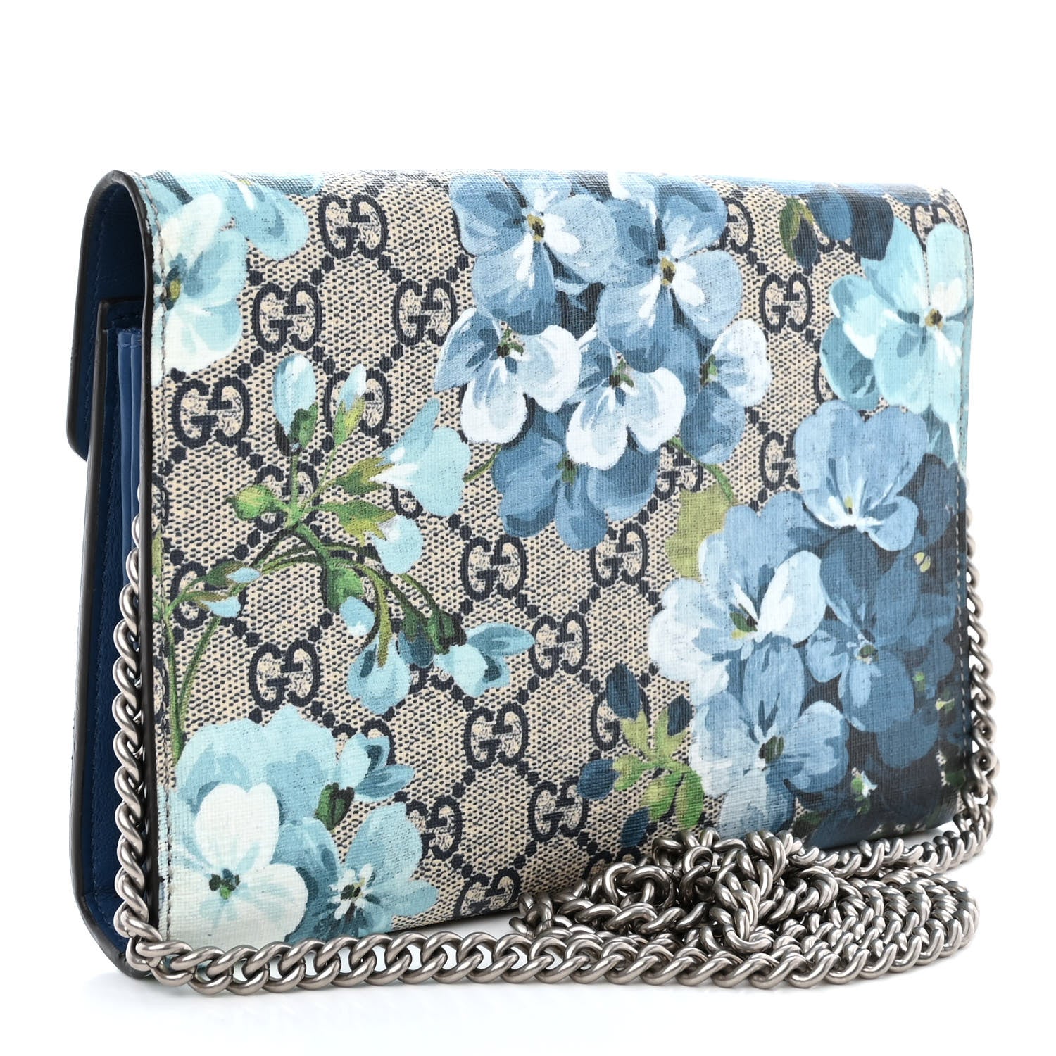 Gucci GG Supreme Monogram Blooms Mini Dionysus Chain Wallet Beige Blue Navy Vintage Blue 3 of 10