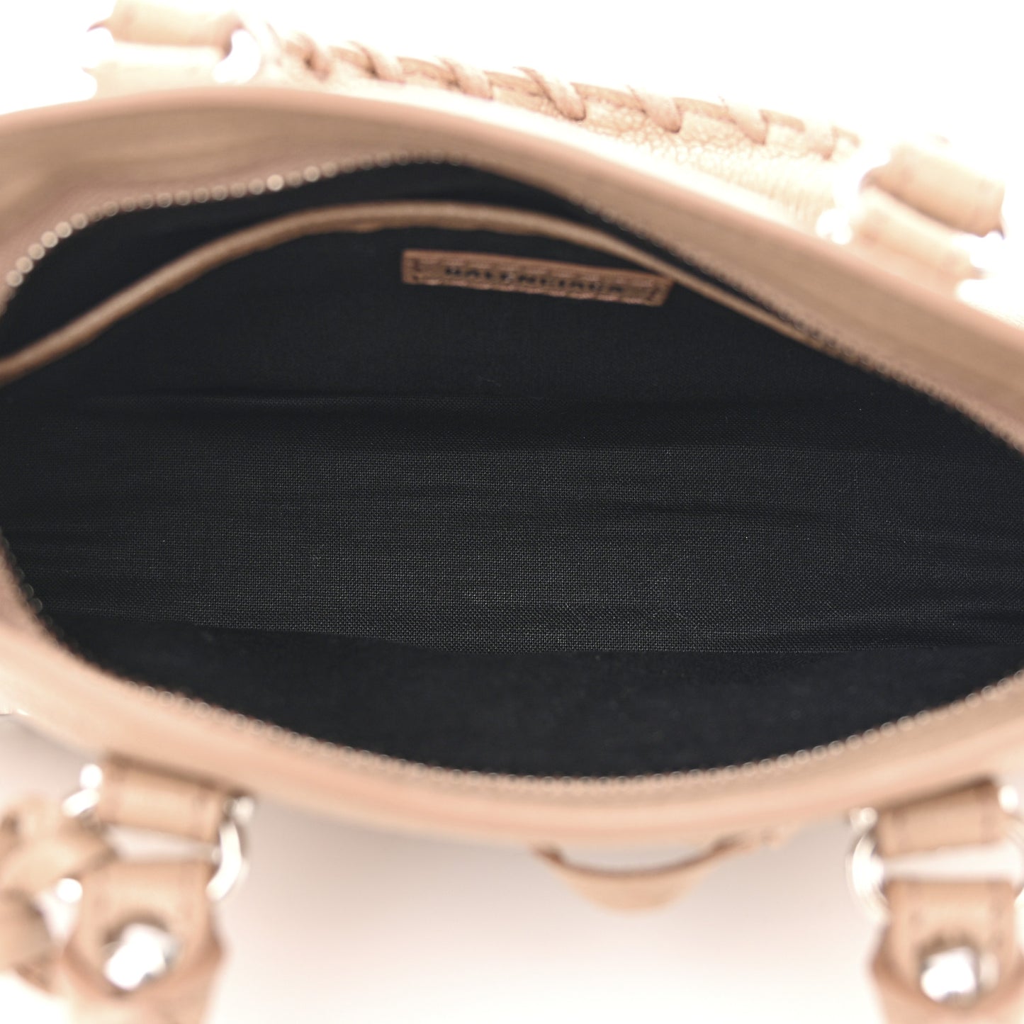 Chevre Silver Metallic Edge Hardware Nano City Beige Latte
