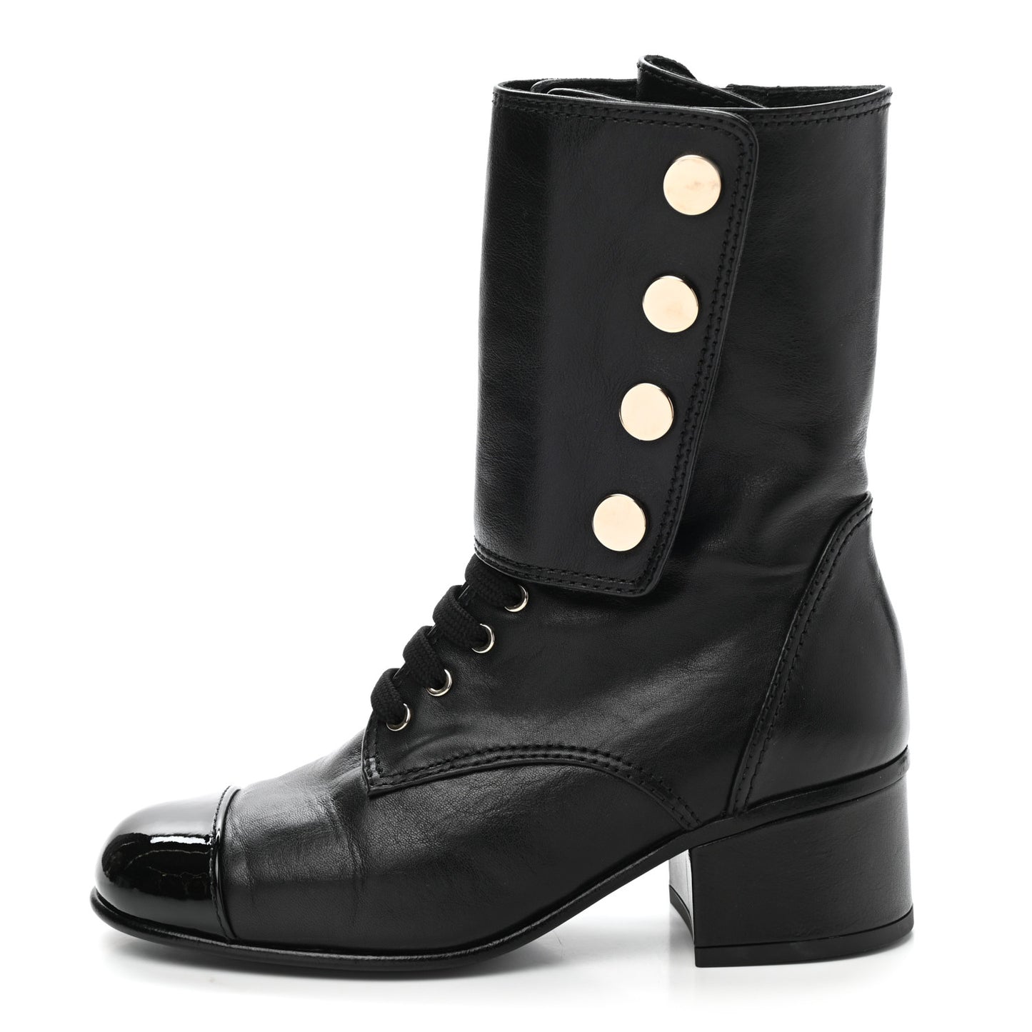 Calfskin Patent Cap Toe CC Lace Up Boots 35 Black