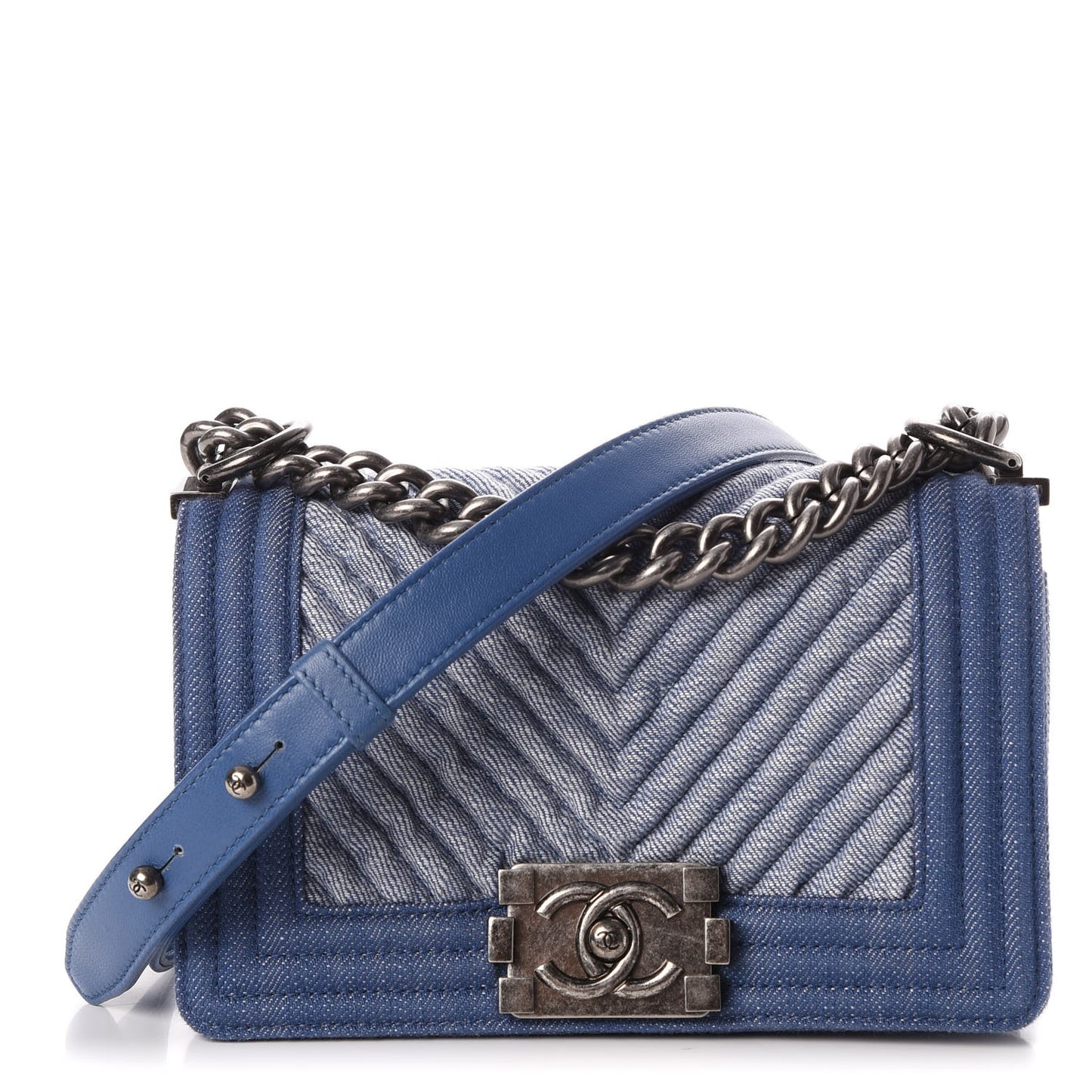 Denim Chevron Small Boy Flap Light Blue