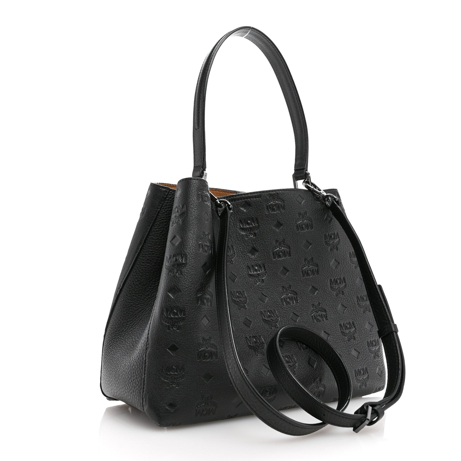 MCM Calfskin Ottomar Monogram Sarah Convertible Hobo Black 3 of 10