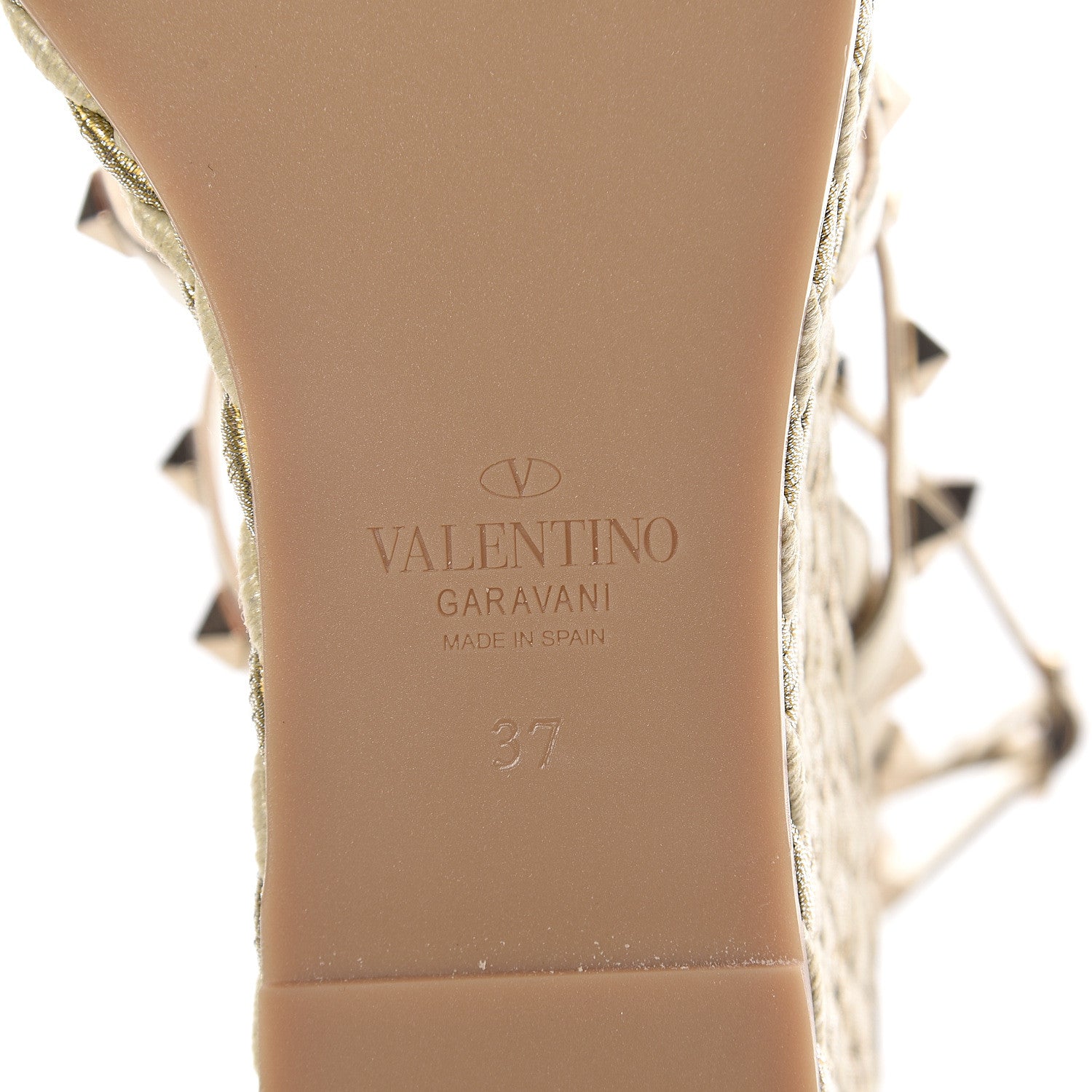 Valentino Garavani Metallic Nappa Rockstud Ankle Strap Torchon Espadrille Caged 25/95mm Wedge Sandals 37 Platino 6 of 7