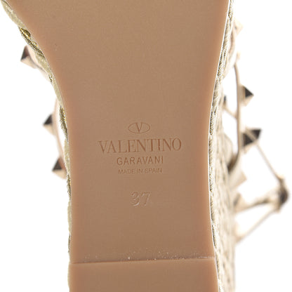 Valentino Garavani Metallic Nappa Rockstud Ankle Strap Torchon Espadrille Caged 25/95mm Wedge Sandals 37 Platino 6 of 7