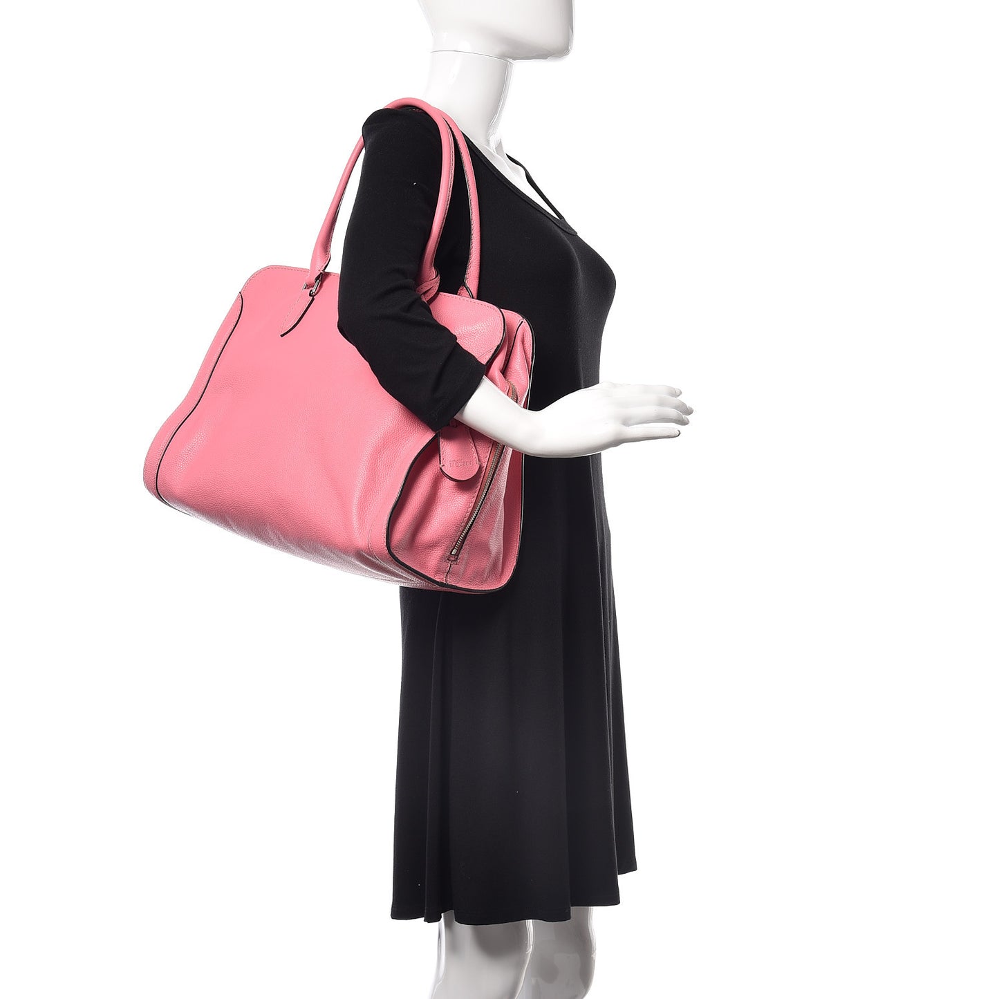 Pebbled Calfskin Large Skull Padlock Zip Around Tote Pink