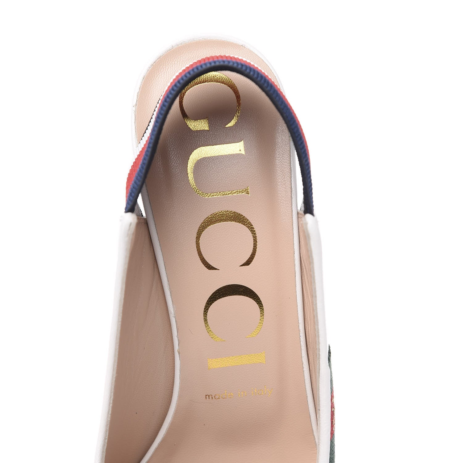 Gucci Malaga Kid Web Sylvie Mid Heel Slingback Pumps 38 White 6 of 9