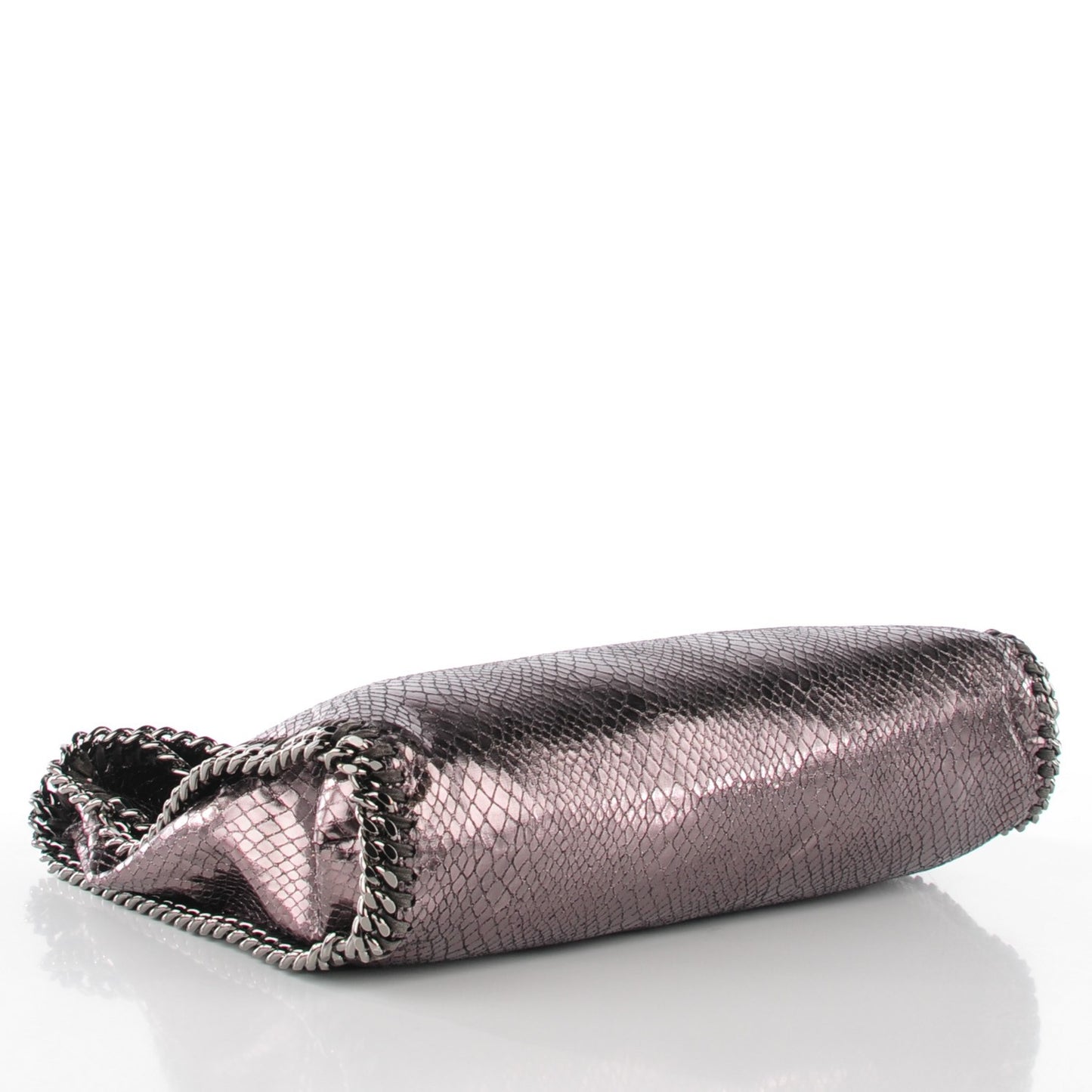 Metallic Snake Print Small Falabella Fold Over Tote Grey