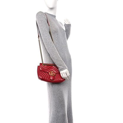 Gucci Calfskin Matelasse Small GG Marmont Shoulder Bag Hibiscus Red 2 of 10