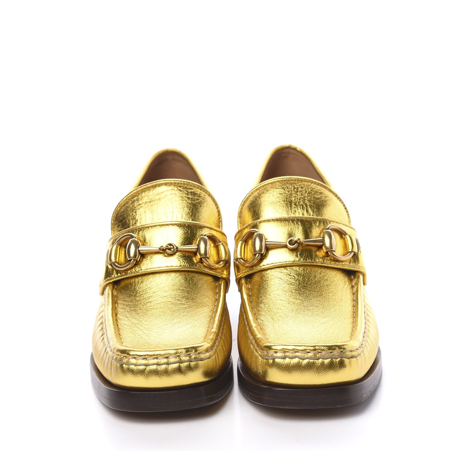 Gucci Metallic Malaga Kid Horsebit Loafer Pumps 35.5 Gold 2 of 9