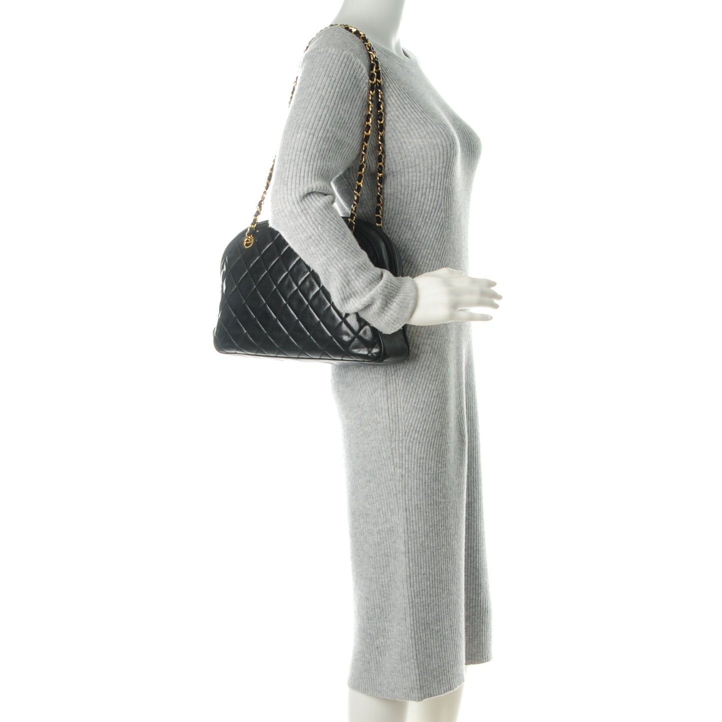 Lambskin Quilted Shoulder Bag Black