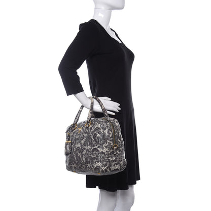 Prada Cervo Lux Print Lace Bauletto Bag Talco 2 of 11