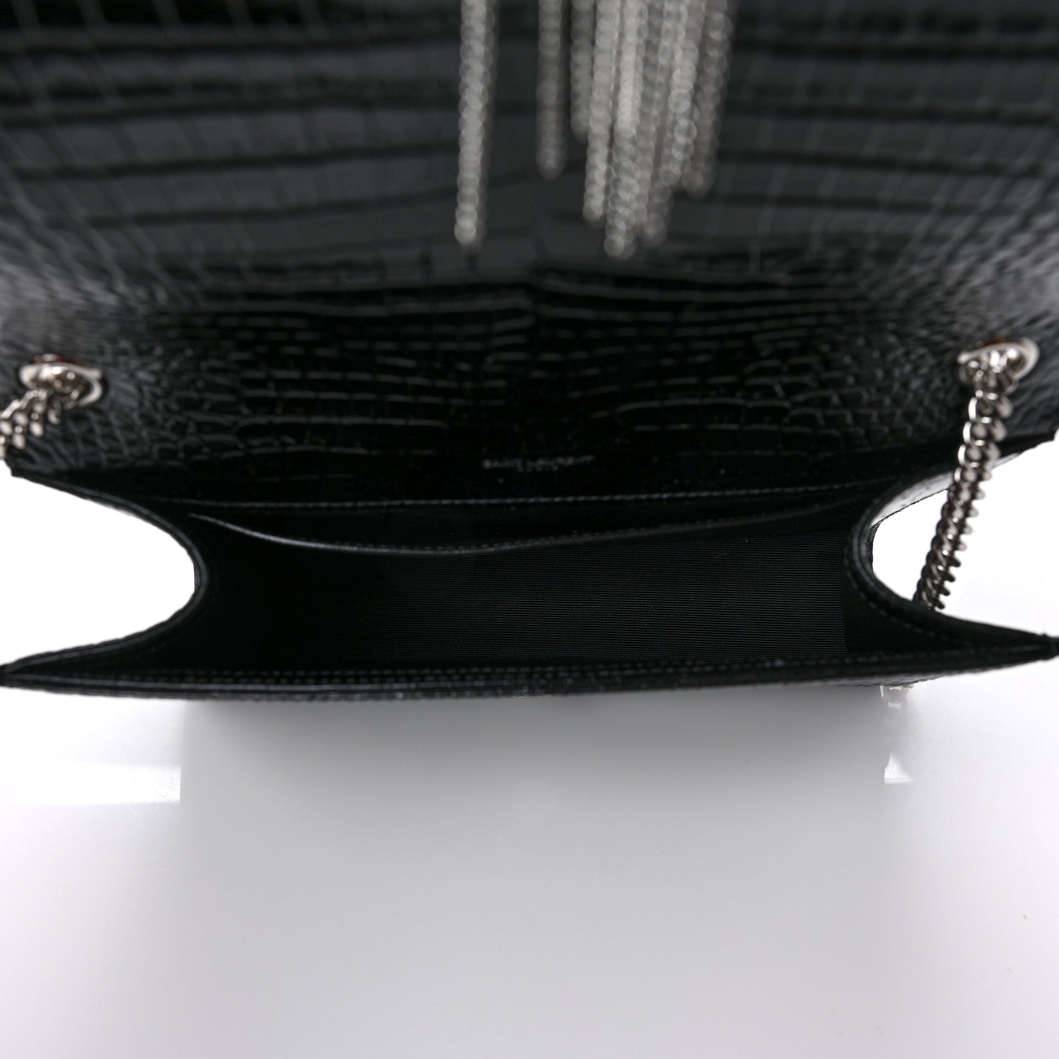 Saint Laurent Calfskin Crocodile Embossed Medium Classic Monogram Kate Tassel Satchel Black 5 of 8