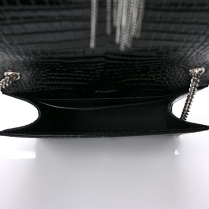 Saint Laurent Calfskin Crocodile Embossed Medium Classic Monogram Kate Tassel Satchel Black 5 of 8