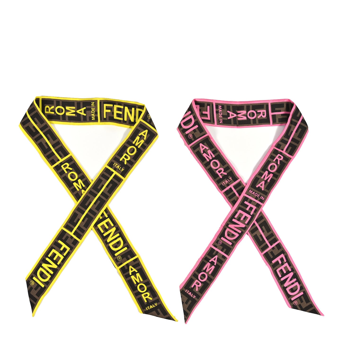 Silk FF 1974 Roma Logo Wrappy Scarf Set Rosa Fluo Tobacco Moro Giallo