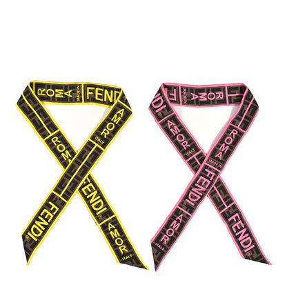 Fendi Silk FF 1974 Roma Logo Wrappy Scarf Set Rosa Fluo Tobacco Moro Giallo 1 of 4
