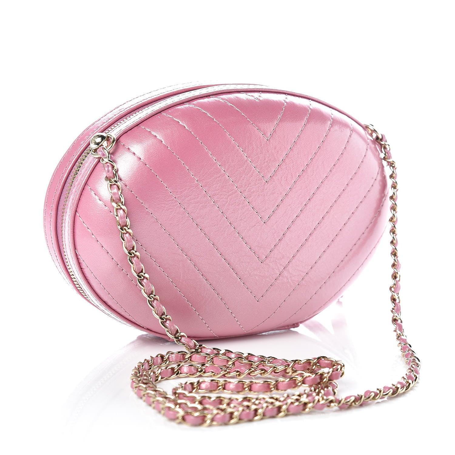 Chanel Calfskin Chevron Stitched Evening Bag Pink 3 of 7