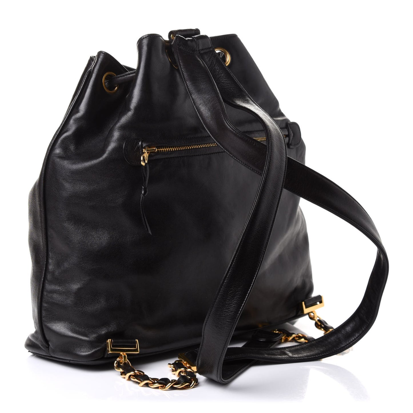 Lambskin CC Drawstring Backpack Black