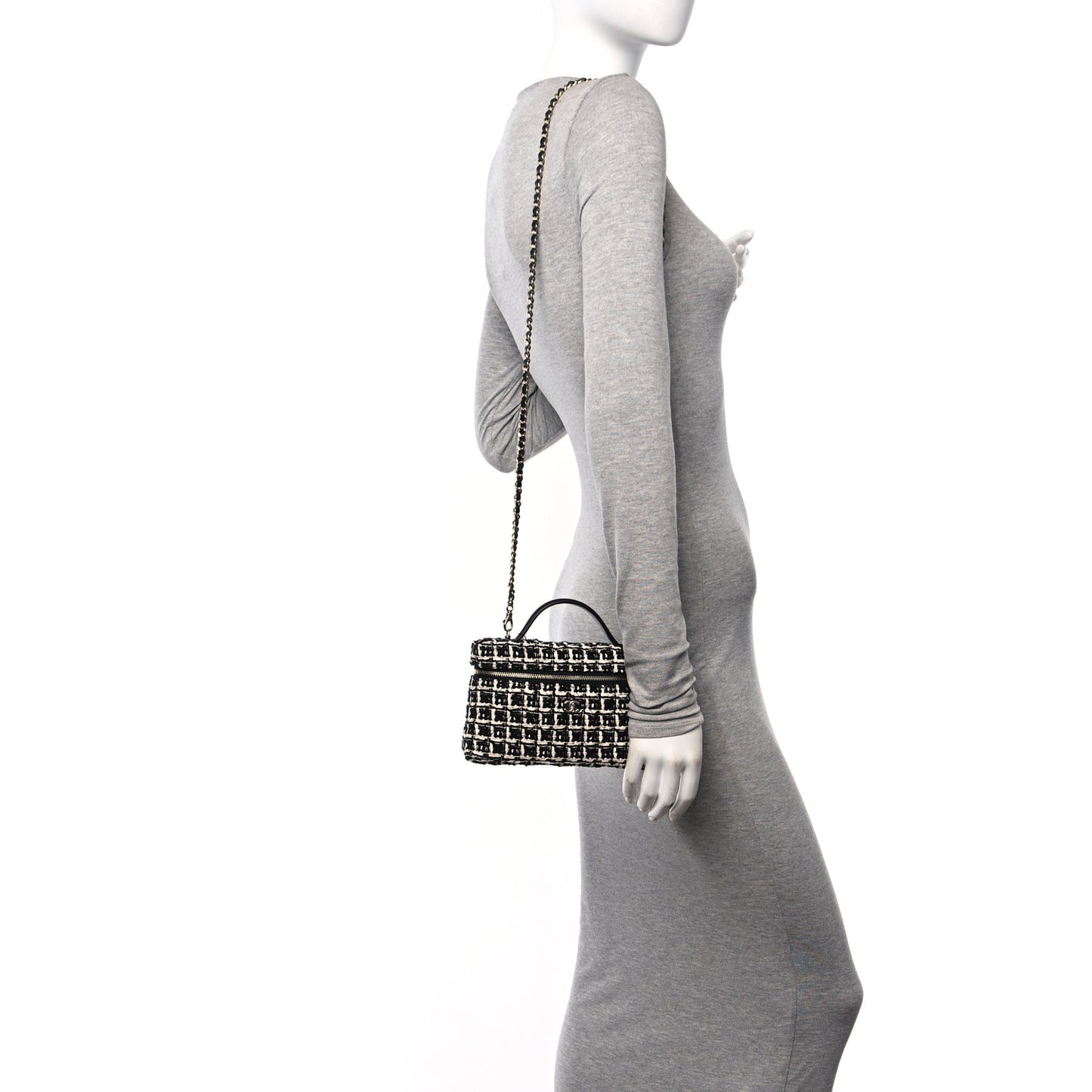 Tweed Quilted Top Handle Slim Long Vanity Black Ecru White